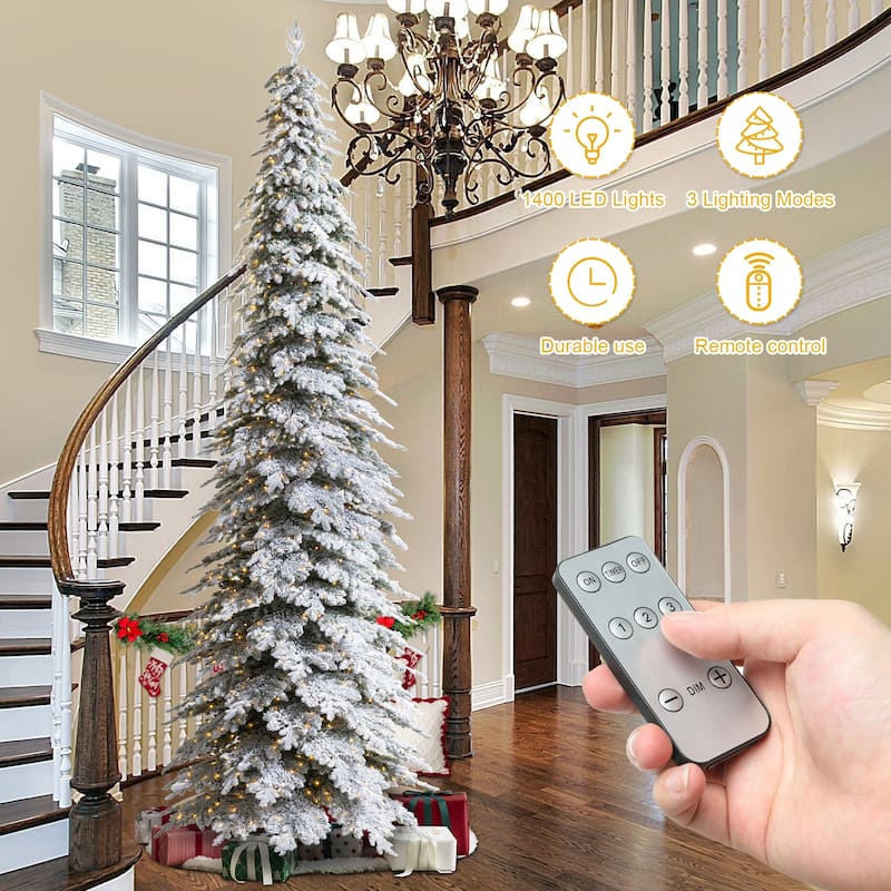 Glitzhome 15FT Pre-Lit Slim Fir or Spruce Artificial Christmas Tree with 1500/1400 Warm White LED Lights