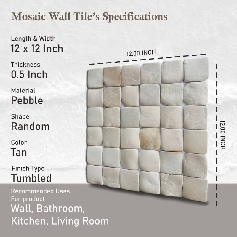 Molar 5 Tan Pebble Mosaic, Backsplash Tiles for Kitchen Walls, Shower and Bathroom Floors (12" X 12") 5 tiles per case