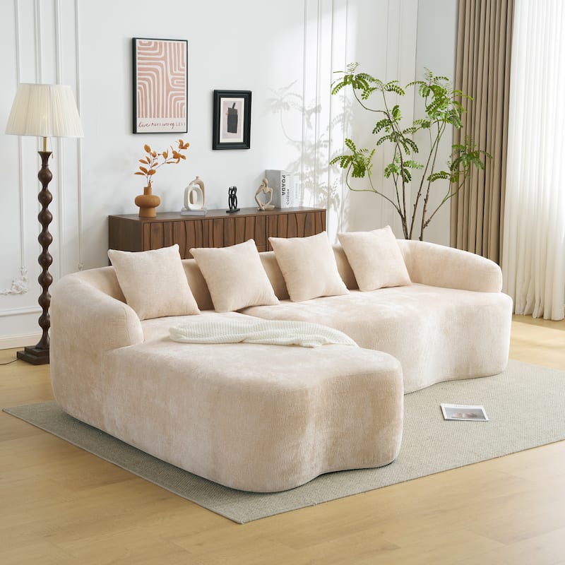 Full Compression L-Shape Chenille Sectional Sofa with Curved Chaise