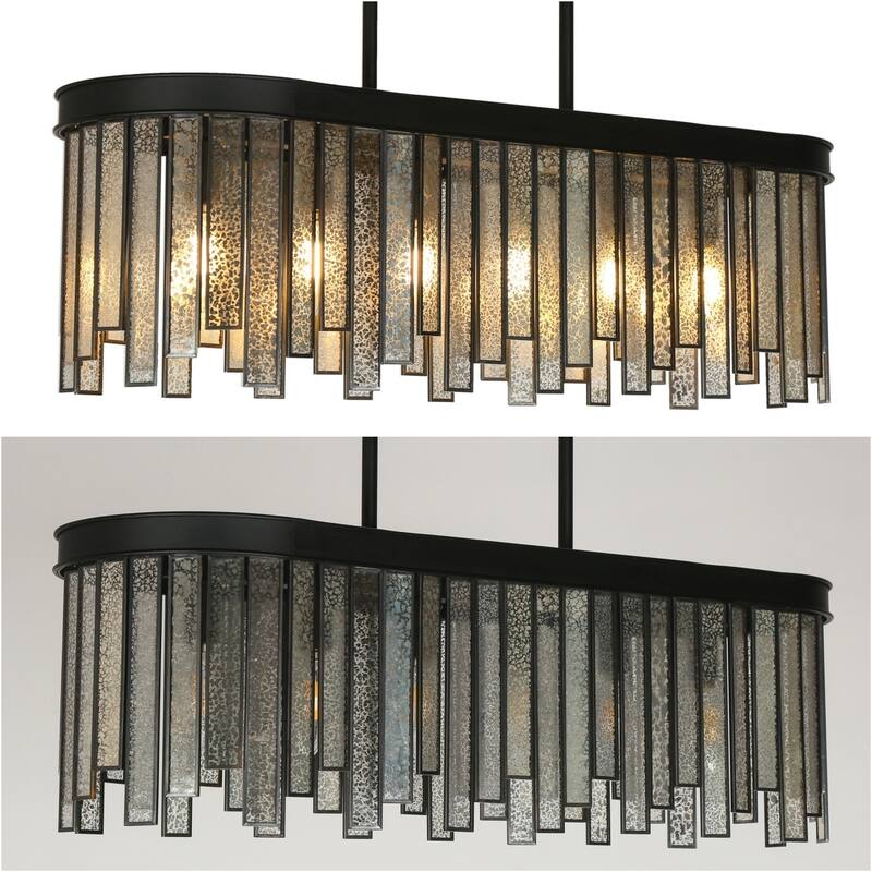 Tifany Modern 6-Light Colored Glass Chandelier Kitchen Island Light - L 28" x W 9.5" x H 12"