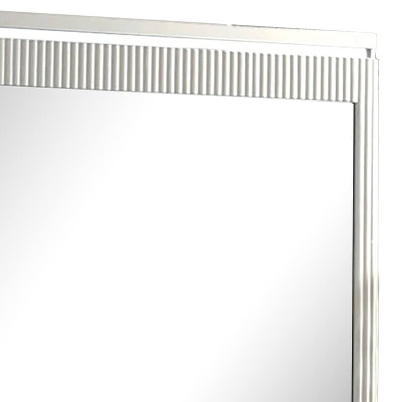 Alda Dresser Mirror, Rectangular Gray Reeded Wood, Silver Trim, 38x40 - Grey