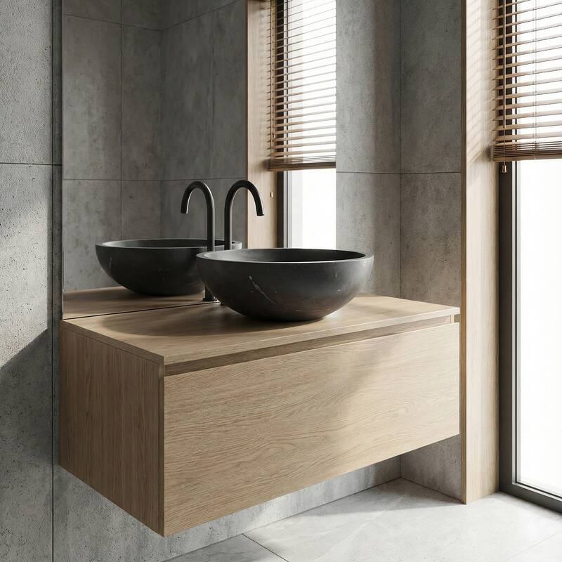 Roomfitters Marble Bathroom Vessel Sink, Natural Stone Countertop Wash Basin, Round Matte Vanity Bowl, Above Counter, Dark Grey