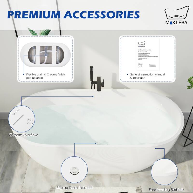 70 in. Acrylic Flatbottom Non-Whirlpool Bathtub Freestanding Soaking Center Drain in White
