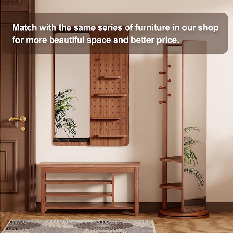 GDFStudio - Eulalia Rubberwood Storage Shoe Bench with Mid-Century Texture