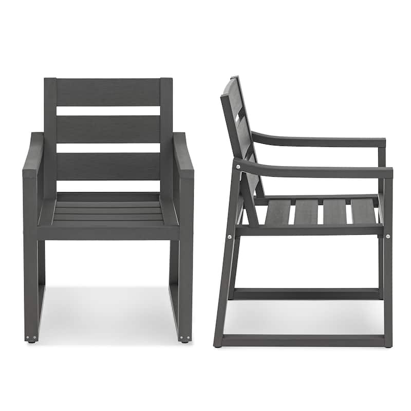 All-Weather Set of 2 Outdoor Armchair with Curved Back Plastic Wood Patio Dining Chair
