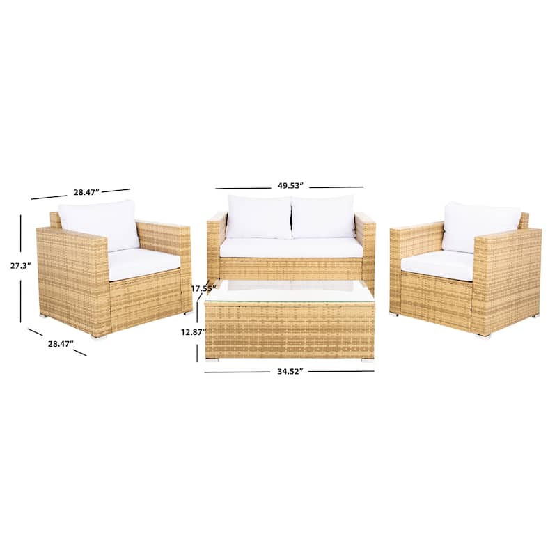 SAFAVIEH Outdoor Patio Furniture Natalee Wicker 4-Piece Conversation Set - 50W x 27D x 28H