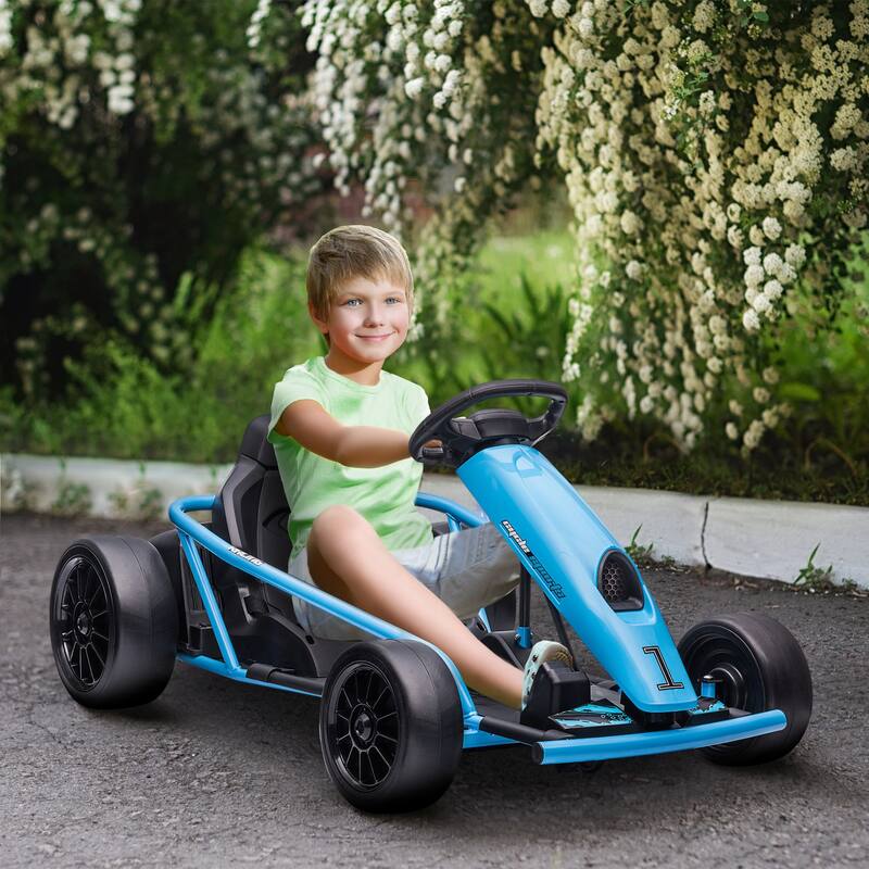 Aosom 24V 8.1 MPH Electric Go Kart, Drifting Car Battery Powered Ride on Toy Outdoor with Slow Start, Music, Horn Honking