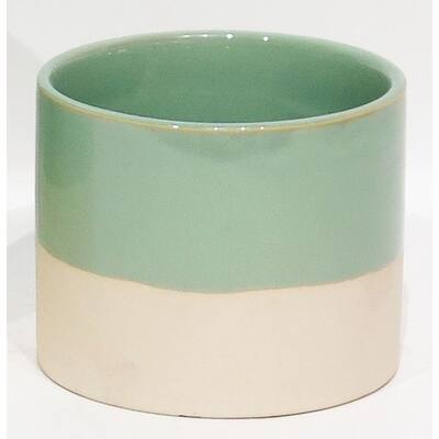 Green And Cream Glazed Ceramic Planter