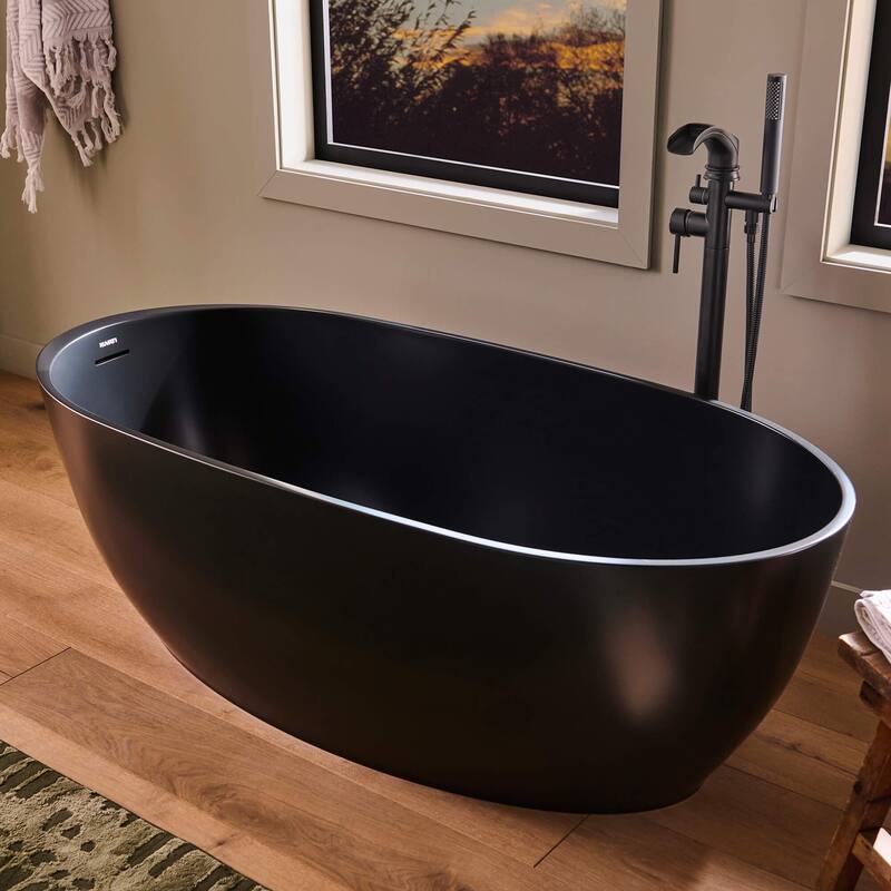59-in Matte Black epiStone Solid Surface Oval Freestanding Bath Tub - RVB6744BK