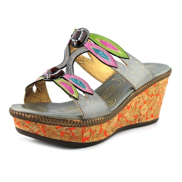 L'Artiste Queenston Women Open Toe Leather Gray Wedge Sandal