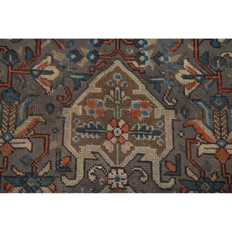Gray Geometric Tabriz Persian Vintage Rug Handmade Wool Carpet - 6'8"x 9'7"