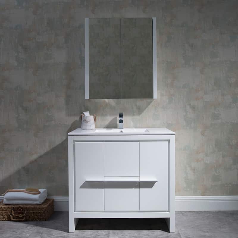 Solid Wood Bathroom Vanity with Mirror Medicine Cabinet