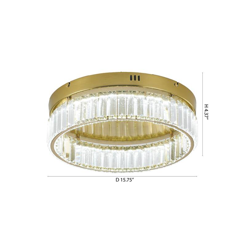 1-Light Brass Dimmable LED Flush Mount With Clear Crystals