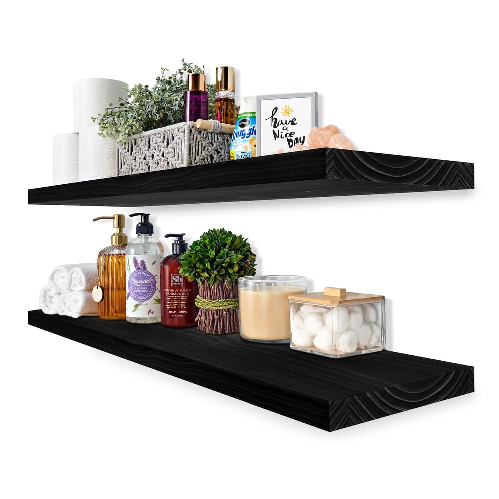 Solid Wood Floating Shelves for Wall - Long Wooden Wall-Mounted Shelves - 9” L X 35"W X 1.2” H