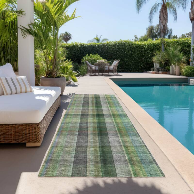 Jafi Plaid Weather Resistant Blended Style Outdoor Rug
