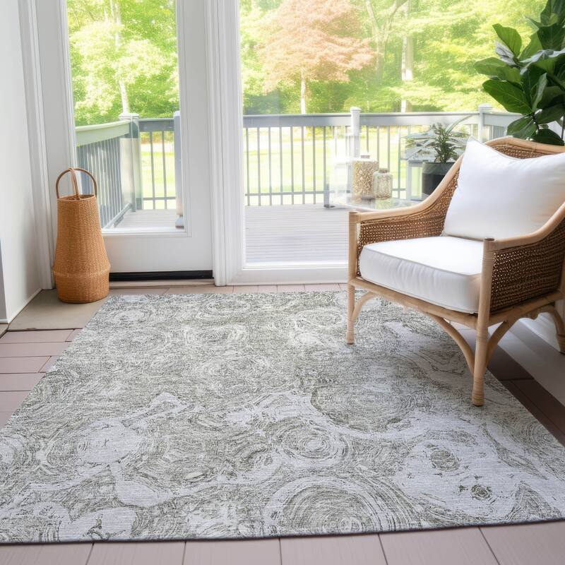 Machine Washable Indoor/ Outdoor Chantille Abstract Waves Rug