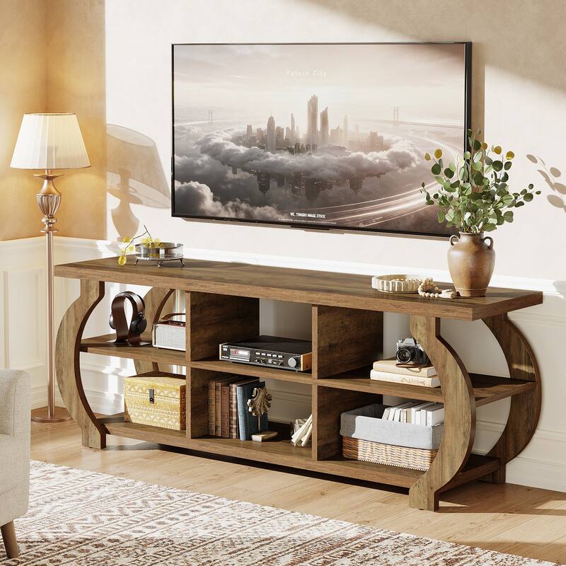 63" Farmhouse TV Stand, Media TV Console with Storage Shelves