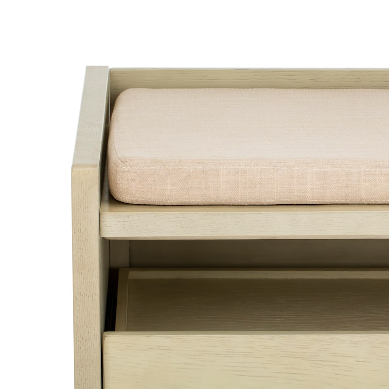 SAFAVIEH Roseanna Shoe Storage Bench Oak / Beige - 34" W x 18" D x 21" H - 34Wx18Dx21H