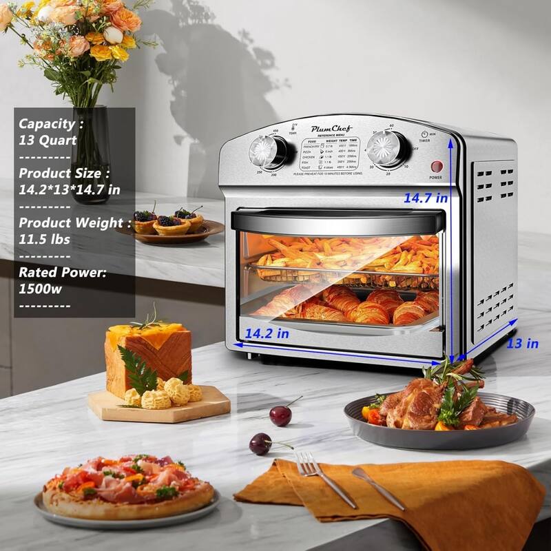 Anmytek 7-in-1 Convection Toaster Oven 12.5 Quart 1500W Stainless Steel 5 Pre-Set