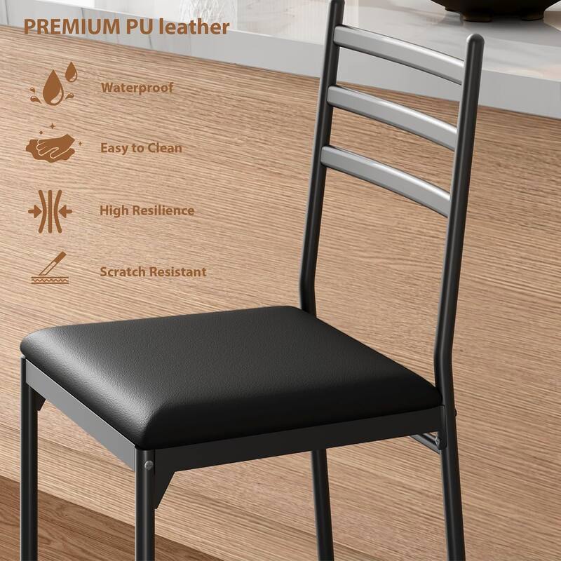 Faux Leather Bar Chair with Back, Thick Cushion, Footrest - Black