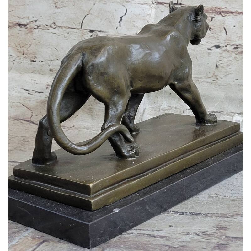 Cougar Mountain Lion Lioness Bronze Statue Sculpture Marble Base 6 Inches X 10 Inches