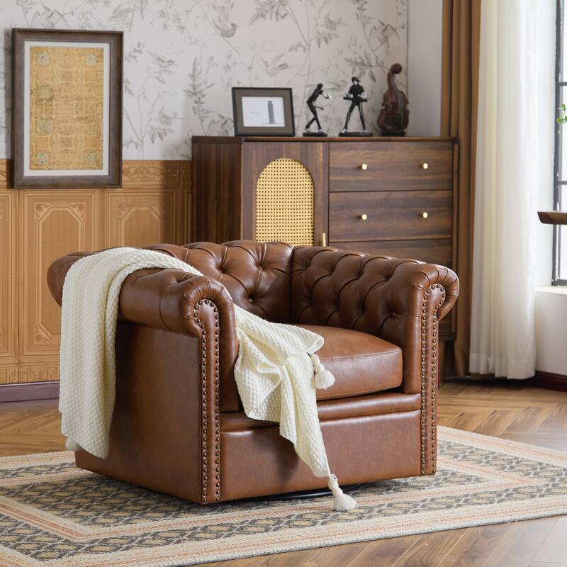 Wiers Chesterfield Swivel Tufted Club Chair by Christopher Knight Home - Cognac