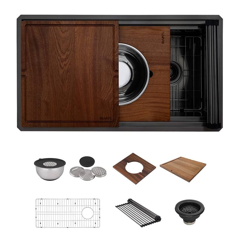 Ruvati 33-inch Gunmetal Black Stainless Steel Workstation Kitchen Sink Undermount - RVH6222BL
