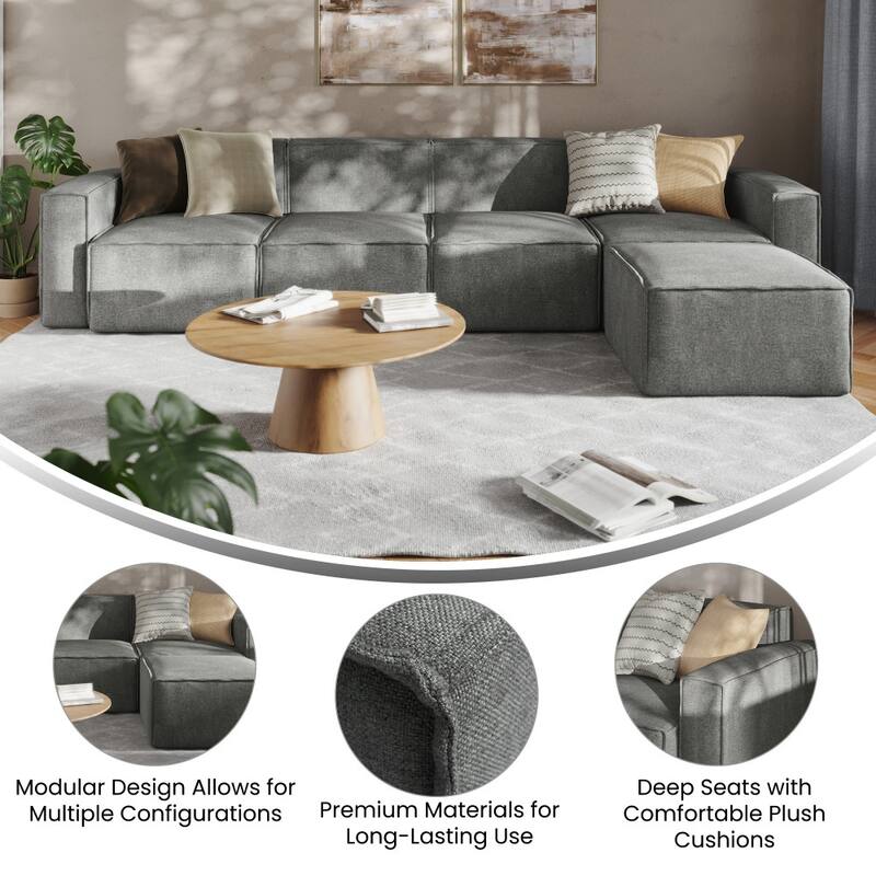 Contemporary 5 Piece Modular Sectional Sofa with Ottoman