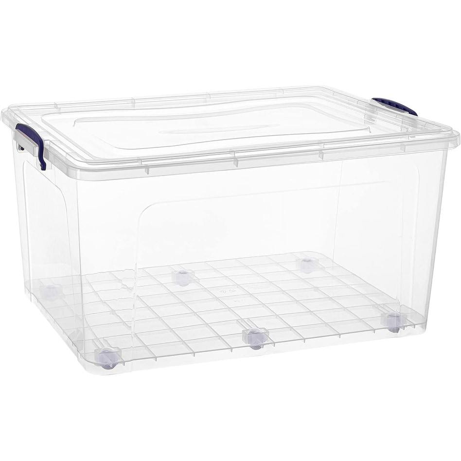 HOMZ 60 Quart Multipurpose Slim Underbed Storage Container Bins with Secure  Latching Lid and Wheels for Home or Office Organization, Clear (2 Pack)