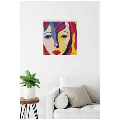 Kate and Laurel Sylvie Painterly Soft Shapes Portrait Neutral Linen Framed Canvas by The Creative Bunch Studio