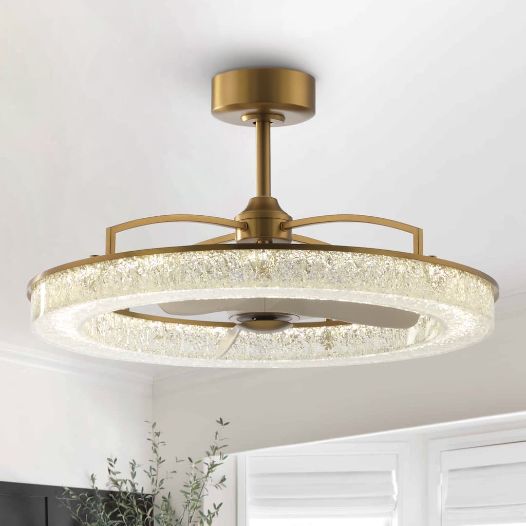 Ceiling Fan 33" Perimost 3-Blade Gold Crystal LED