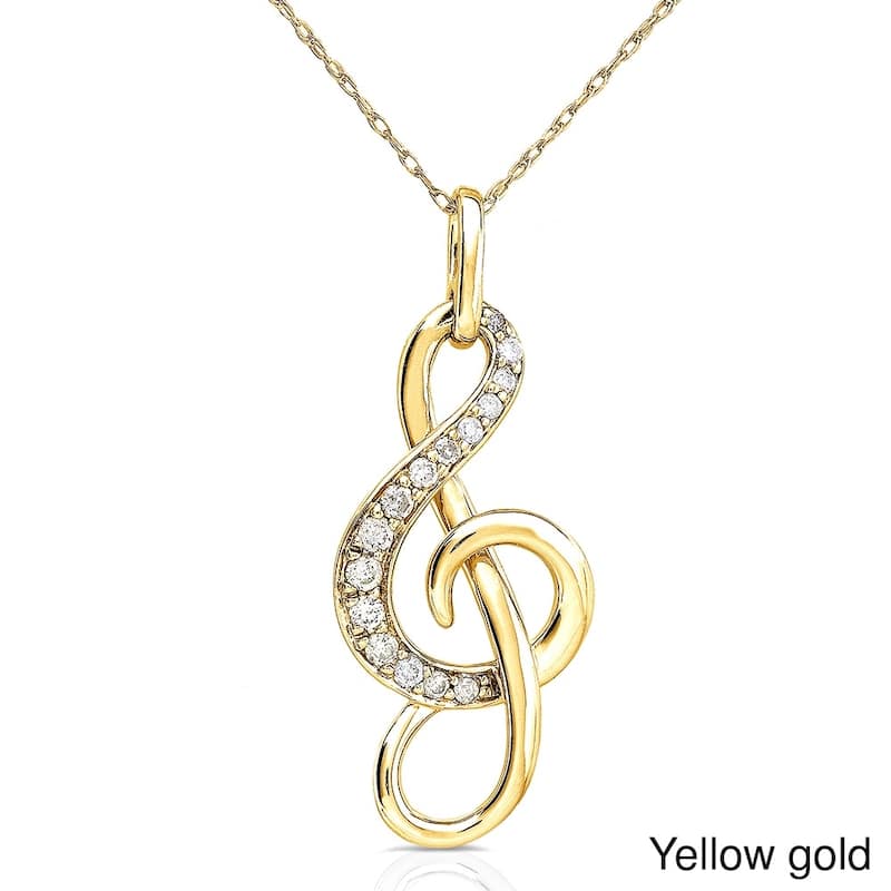 Kobelli Natural Diamond 14k Solid Gold Musical Note (Treble Clef) Pendant Necklace - Yellow