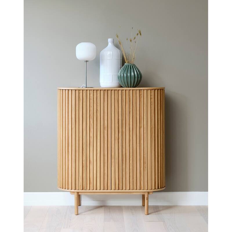Rye Studio Mid-Century Modern Rounded Sliding Door Cabinet 43"W, Natural - 18"W x 43"L x 49"H