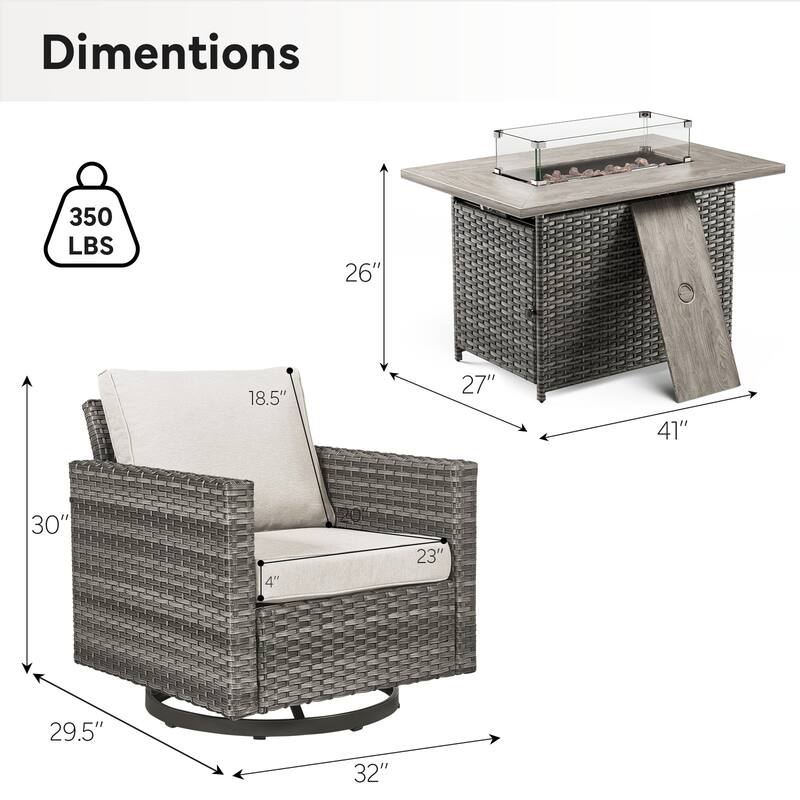 4 Pieces Swivel Chair with Fire Pit Table