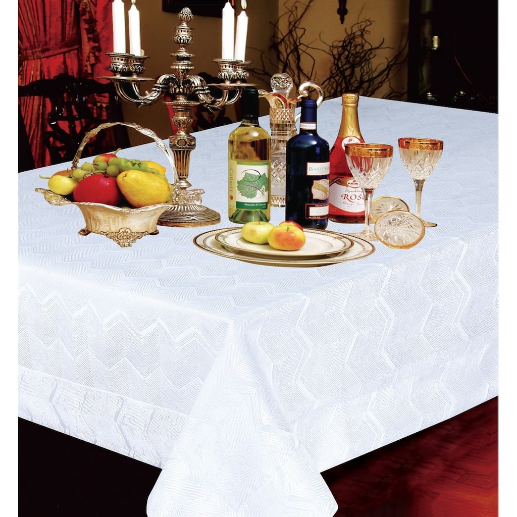 Violet Linen Princess Zig Zag Vertical Stripes Chevron Pattern White - Tablecloth