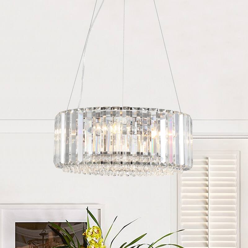 5-Light Modern Pendant Design Crystal Hanging Linear Chandelier Lighting for Dining Room Kitchen Island - Chrome