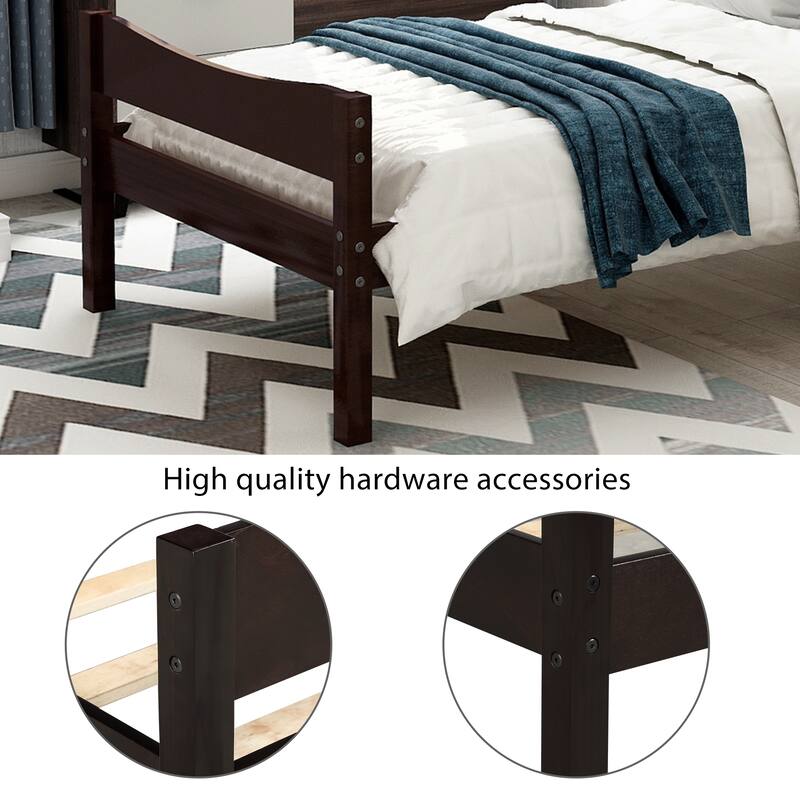 Elegant Twin Wood Platform Bed Frame with Headboard and Wooden Slats for Durable Support