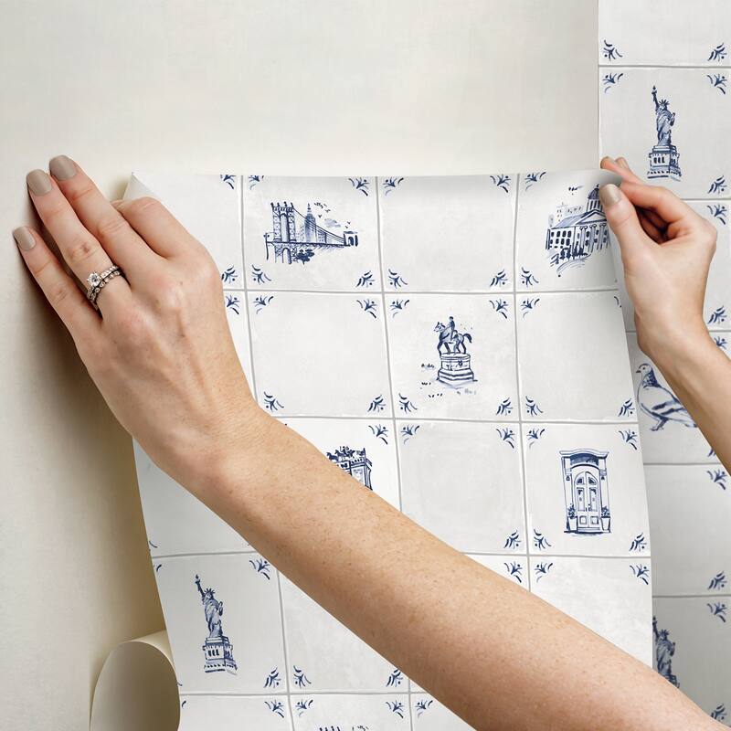 NuWallpaper Brownstone Boys Brooklyn Delft Navy Peel and Stick Wallpaper - N/A