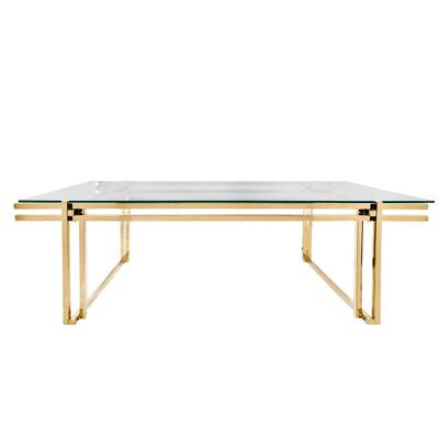 18"H Gold-Finished Metal Coffee Table with Glass Top for Stylish and Practical Living Room Decor and Display of
