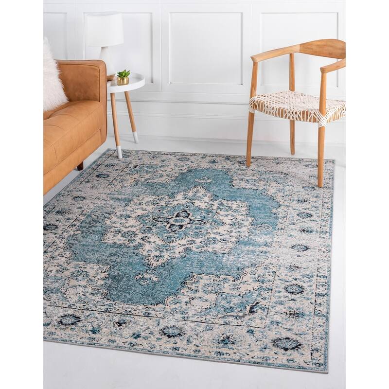 Transitional Kosmas Collection Area Rug - Turquoise - 4'x6'