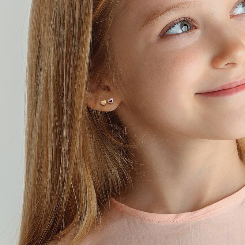 Miadora Children's Heart Enamel Stud Earrings 2-Piece Set White and Yellow Plated Silver