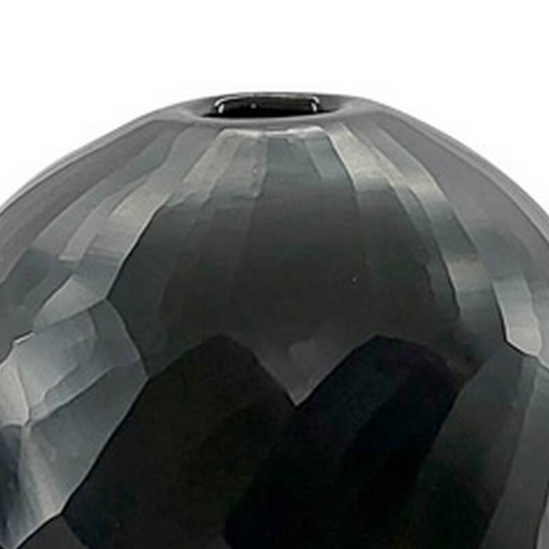 Fory Flower Vase, Modern Round Oval Shaped Hand Carved Black Glass Finish