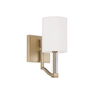 5" W x 10.25" H 1-Light Wallchiere Sconce in Matte Brass with Clear Acrylic Accents and Cylindrical White Fabric Shades