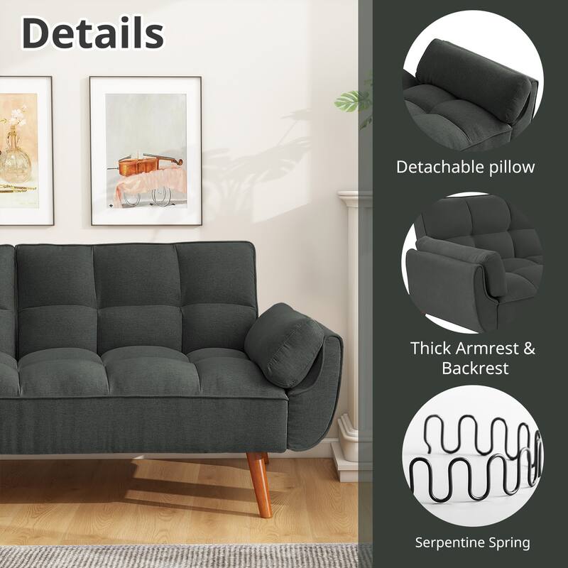 75.39 IN. Futon Sofa Bed, Convertible Upholstered Couch Sleeper with Reclining Sleeper Split Tufted Back