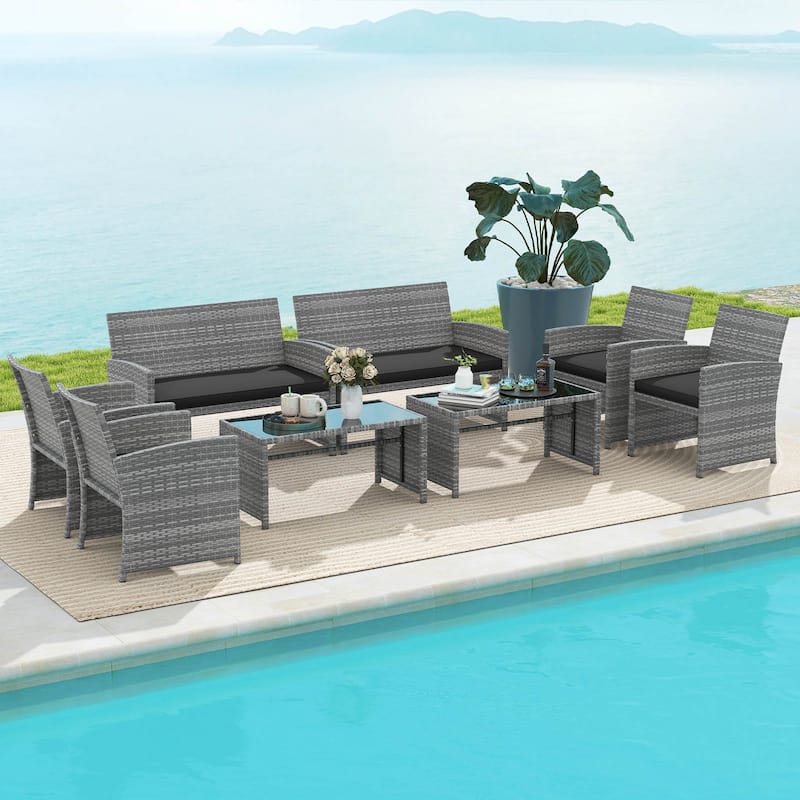 Gymax 8 Piece Patio Furniture Set Outdoor Wicker Conversation Set w/