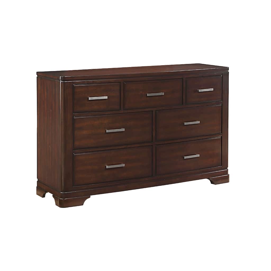 Hudy 56 Inch Dresser with 7 Drawers, Cherry Brown Birch Veneer