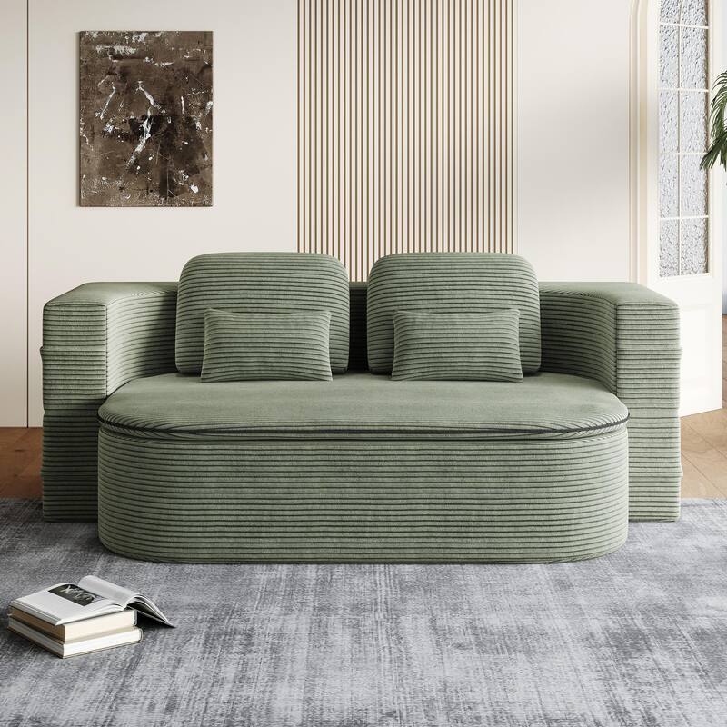 Convertible Sofa Bed Foam Sofa Bed with Blanket - Green