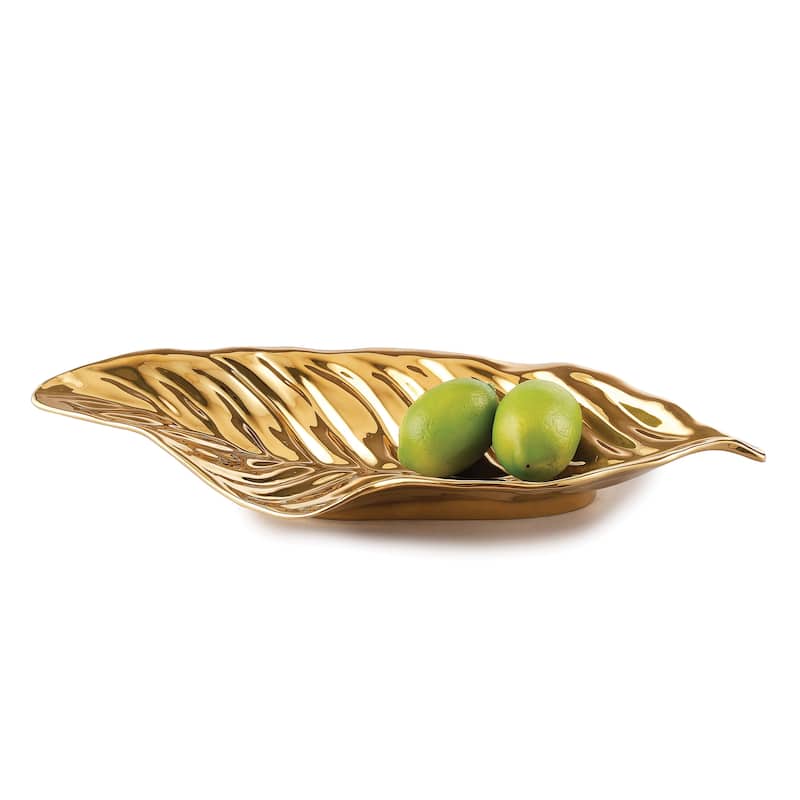 Botanic Collection Titanium Porcelain Leaf 17.25" Gold