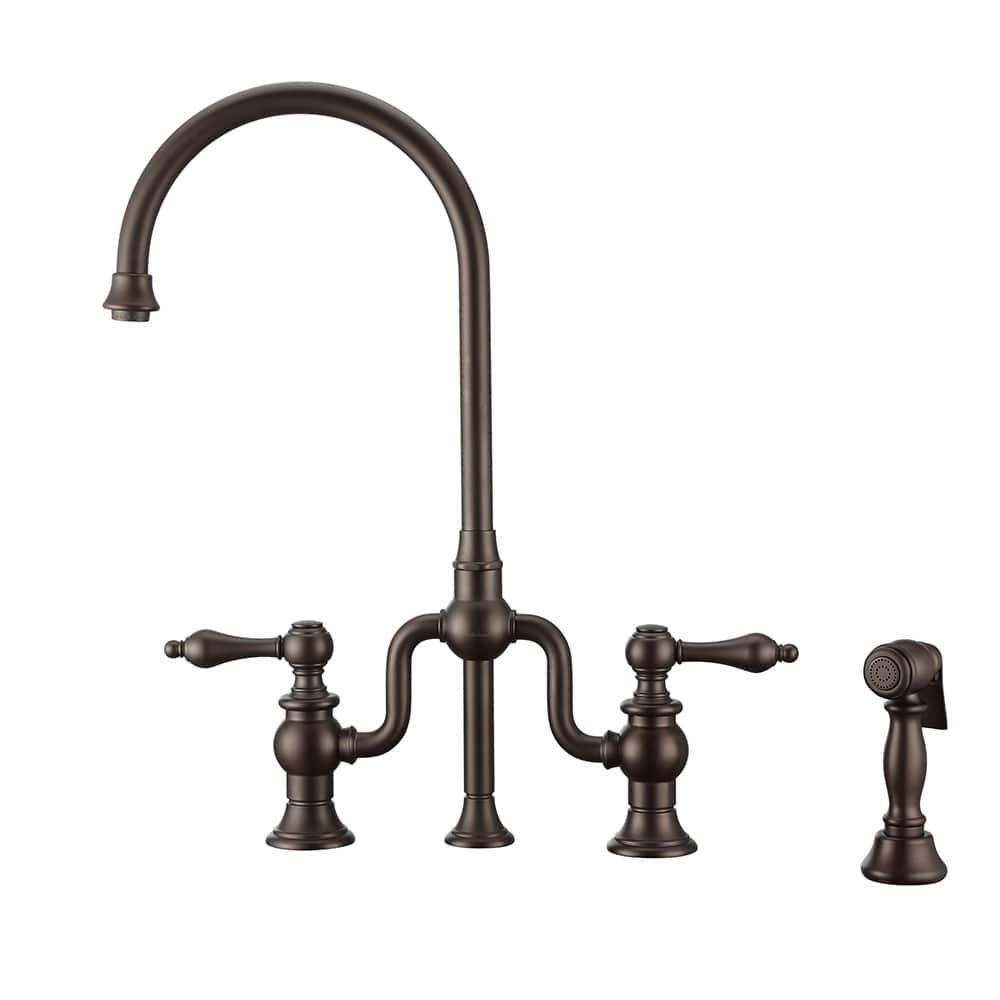 Bridge Faucet with Swivel Spout, Lever Handles and Solid Metal Side Spray