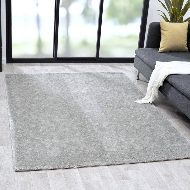 Luxe Weavers Solid Plush Shag Area Rug - 5' x 7' - Light Gray